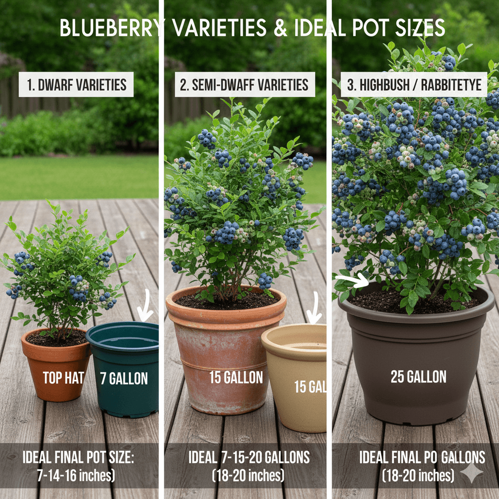 Pot Size by Blueberry Variety